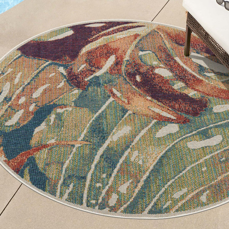 Tinesford Abstract Indoor / Outdoor Rug, Round 3'3"