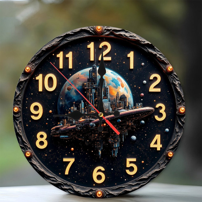 Décoration murale horloge futuriste Space City
