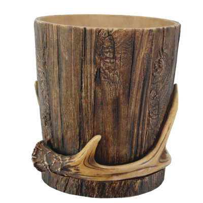 Antler Bath and Tree Bark Western Cabin Lodge Style Resin Waste Basket