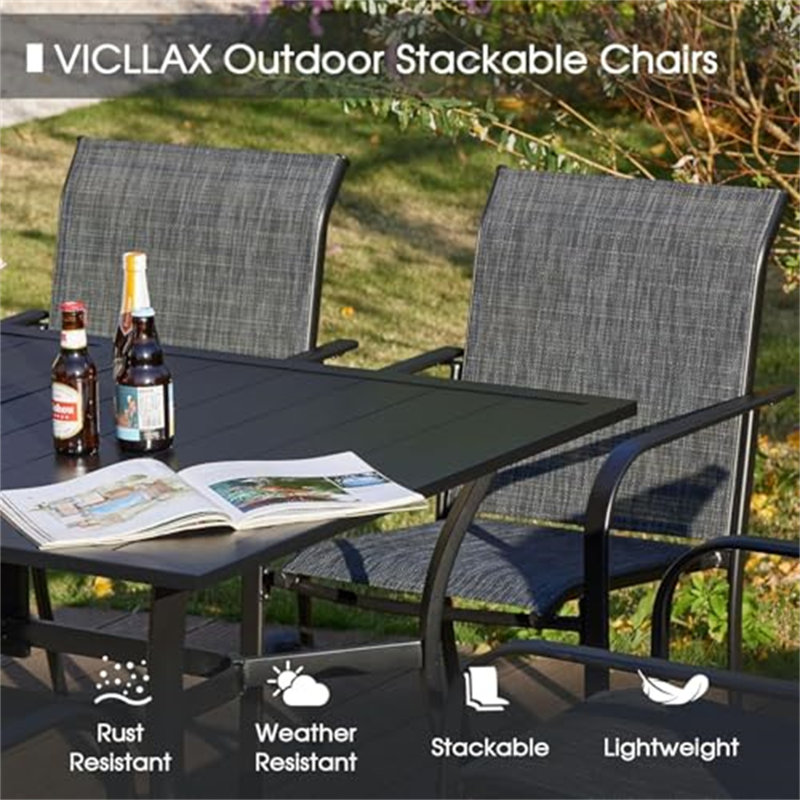 Large Patio Dining Furniture Set, Outdoor Dining Set For 10-60" Round Outdoor Table And Patio Stackable Chairs, 10