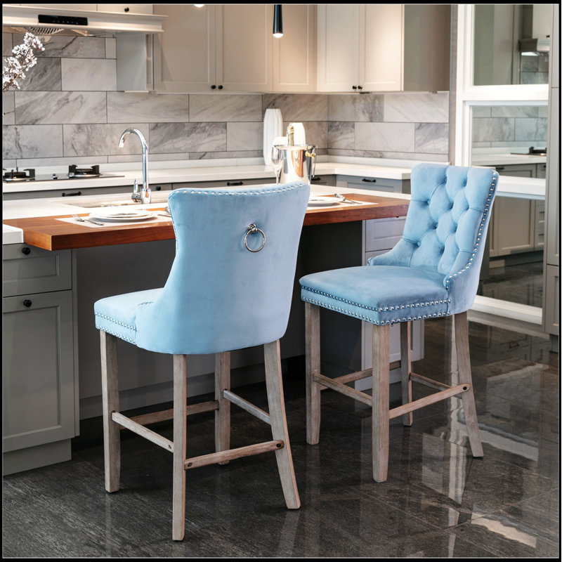 Elegant Upholstered Barstools with Button Tufted Design and Durable Wooden Legs for Comfort and Style