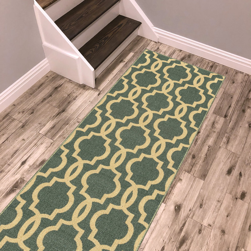 Tapis bleu sarcelle Cabott, Tapis de couloir 2 pi 8 po x 7 pi