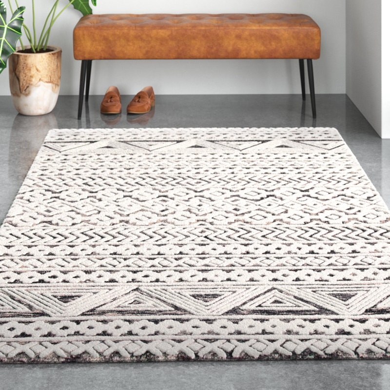 Ramona Southwestern Handmade Tufted Wool/Cotton Ivory/Gray Area Rug, Rectangle 4' x 6'