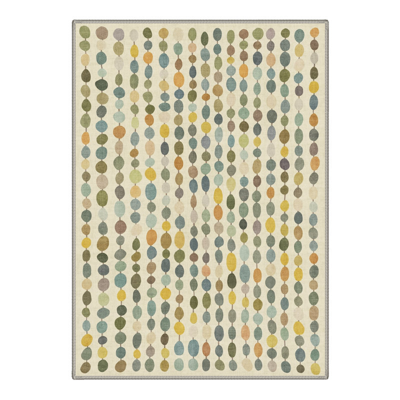 Evoque Modern Machine Washable Beige Indoor Area Rug with Non-Slip Backing, Rectangle 8' x 10', Beige/Yellow/Green