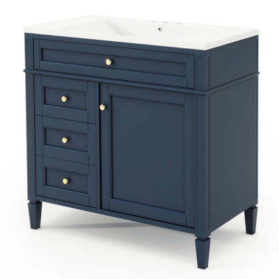 Modern Bathroom Storage Vanity With Top Sink, 2 Drawers And A Tip-Out Drawer