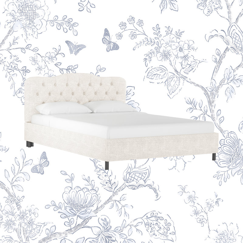 Pires Upholstered Platform Bed, Full, Zuma White Textured Linen