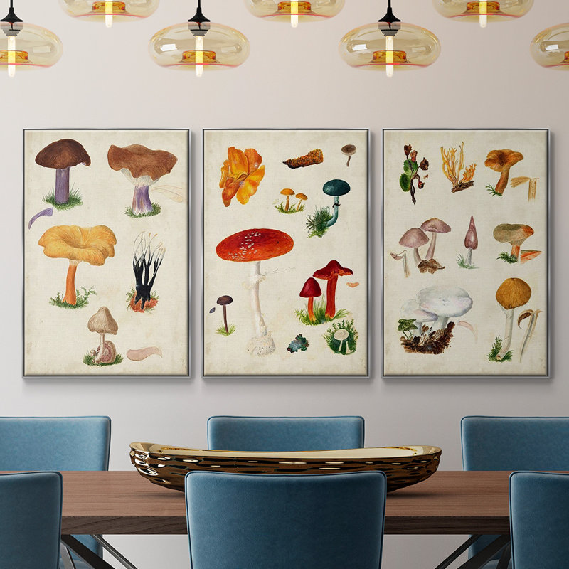" Mushroom Species VI " 3 - Pieces, Silver Framed, 36" H x 72" W x 2" D