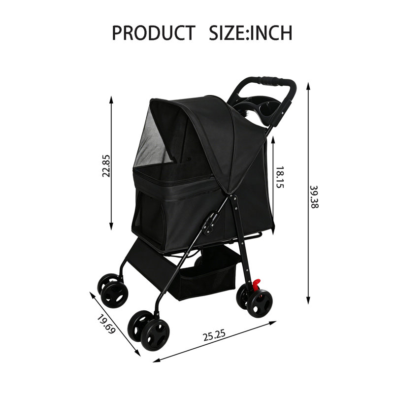 Poussette pliable pour animaux, Black