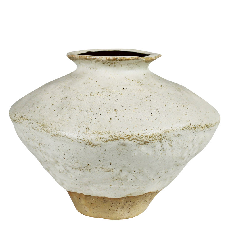 Vase avec base naturelle, céramique, Blanc