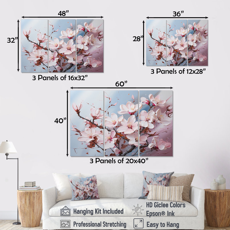 «Pink Magnolias», ensemble d'art sur toile, H 40 po x l 60 po x P 1 po