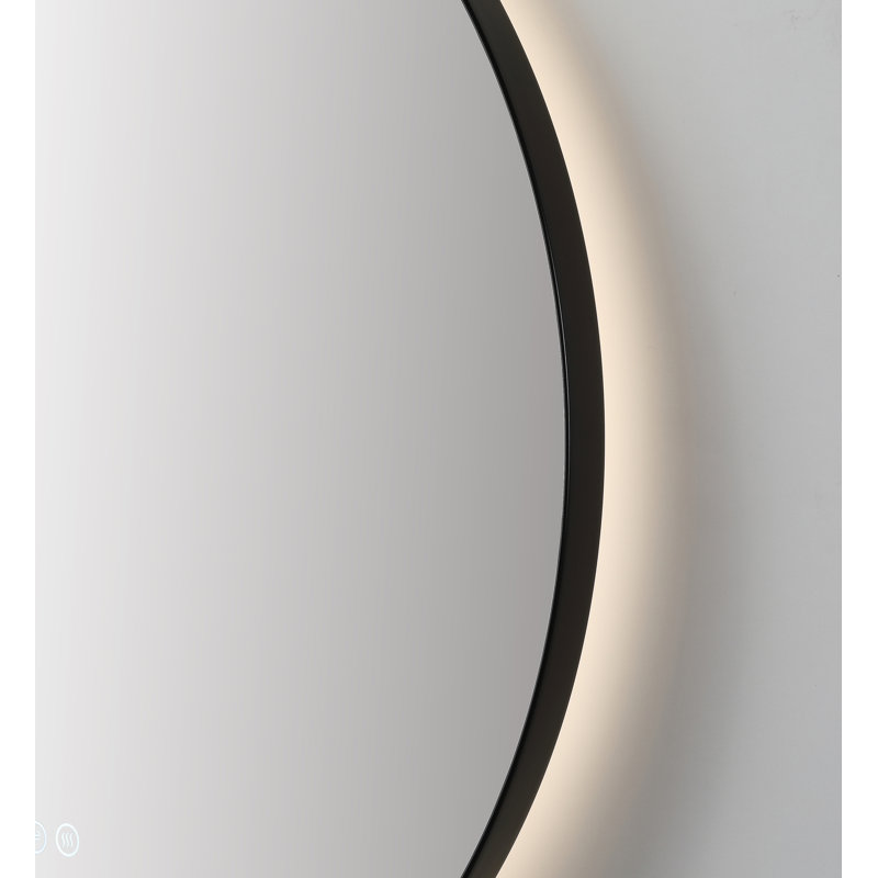Shell LED Mirror, Matte Black, Round, 35.43" x 35.43"