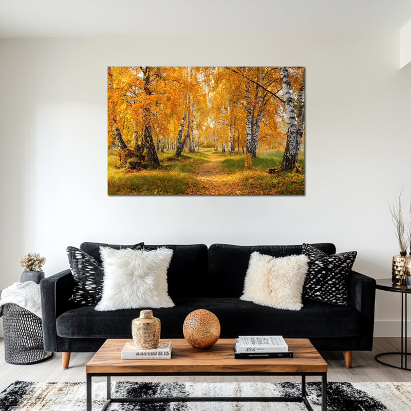«Birch Tree Wall Art - Nature», reproduction d'art sur toile, photos de forêt, décoration murale pour salon, automne doré, peinture sur toile tendue avec cadre en pin, 20 po x 30 po