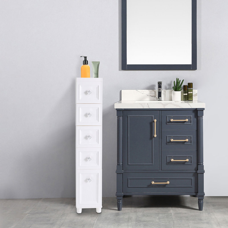 Freestanding Plastic Slim Bathroom Floor Cabinet with 5 Drawers