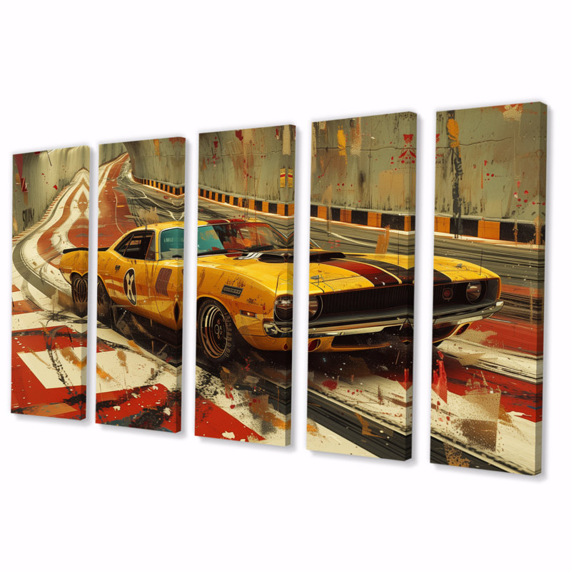 «Vintage Muscle Car At The Track I» - ensemble de reproductions d'art mural, H 28 po x l 60 po