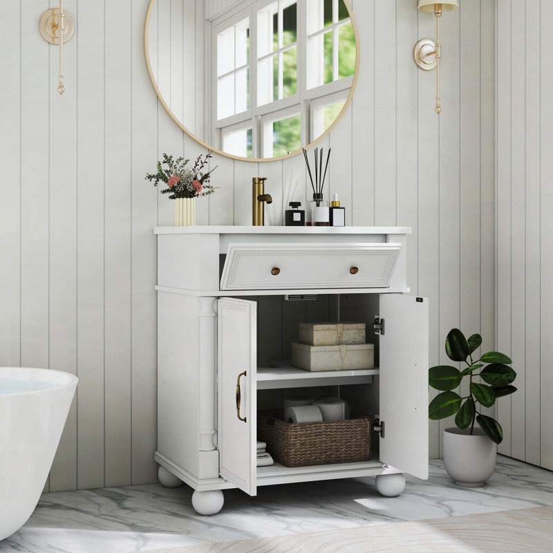 Meuble-lavabo Mid-Century avec base romaine, blanc, Blanc
