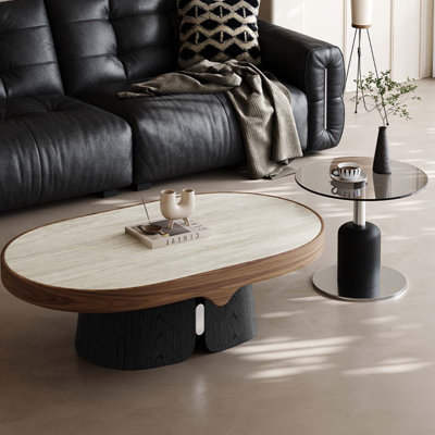 Oval Rockboard and Glass Coffee Table Set