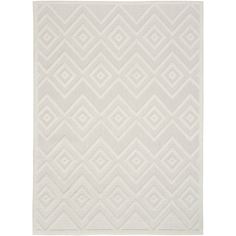 Foundry Select Versatile Diamond Ivory/White Indoor/Outdoor Area Rug, Rectangle 9' x 12'