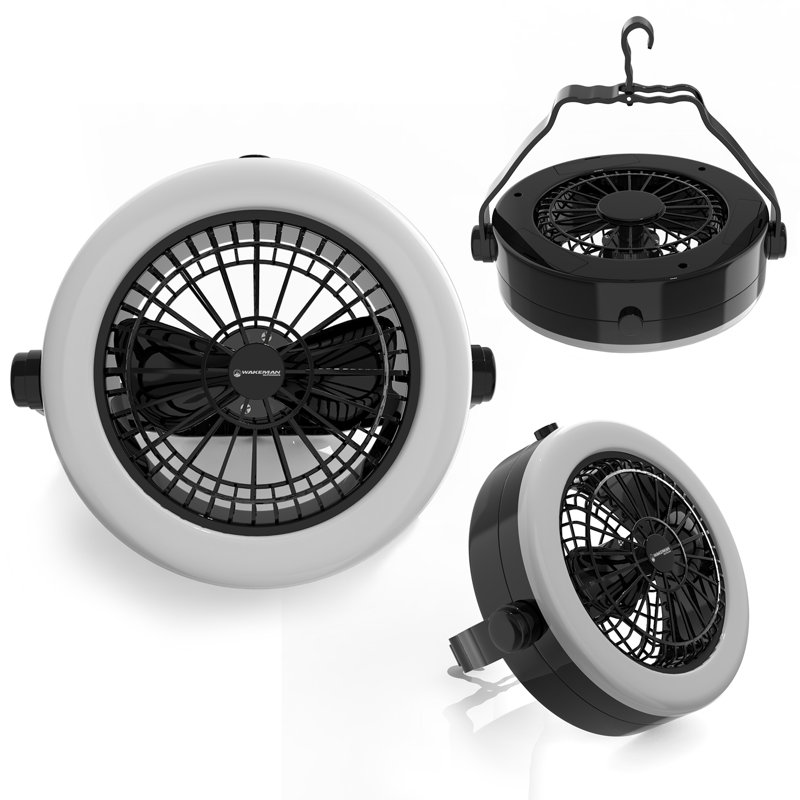 2-In-1 Camping Lantern with Fan - Portable Camping Light with 12 Bright LED Bulbs, USB, and Rechargeable Battery by Wakeman