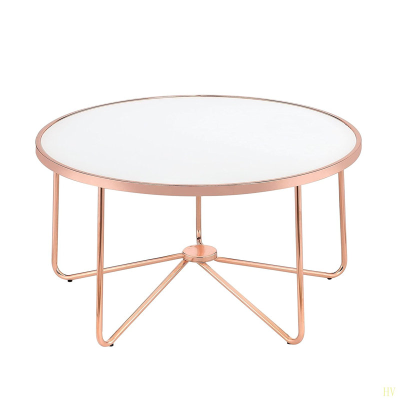 Rose Gold Finish Coffee Table Round Frosted Glass Top Modern Living Room Furniture 1Pc Classy Occasional Table
