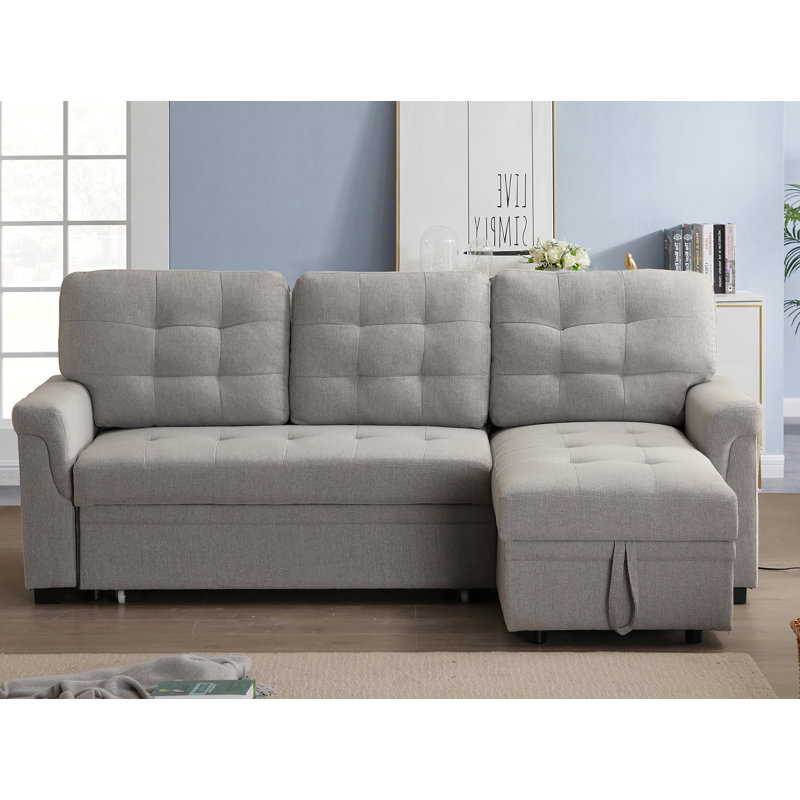 Rosina 86" Linen Upholstered Sectional Sleeper Sofa, Light Gray Linen