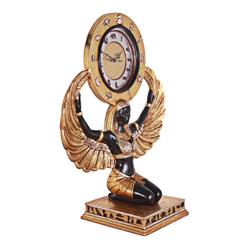Grand-Scale Egyptian Goddess Isis Gold and Black Tabletop Clock