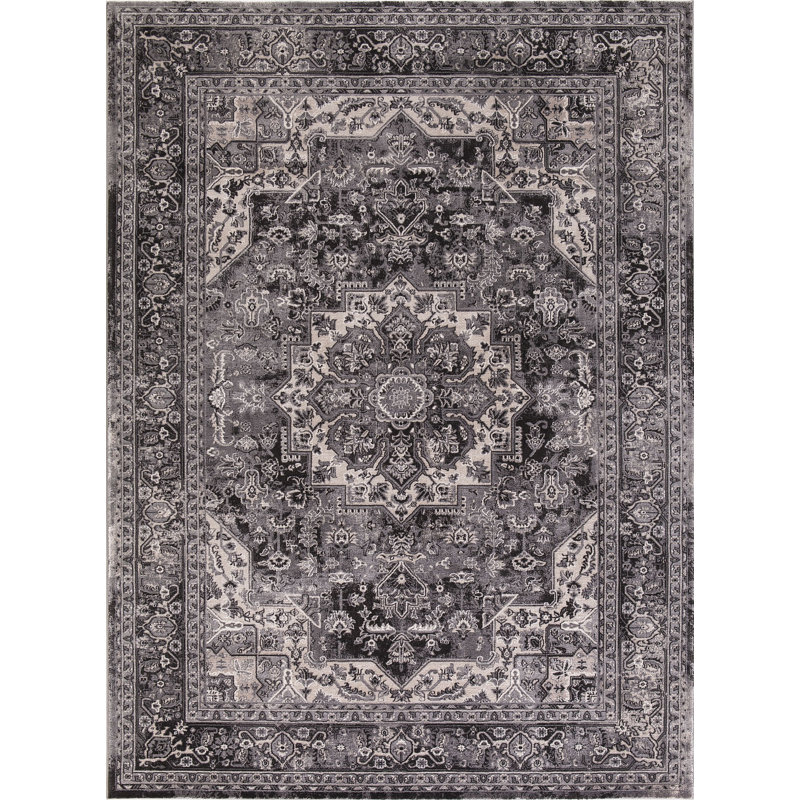 Tapis gris anthracite Heriz, Rectangle 3 pi x 5 pi