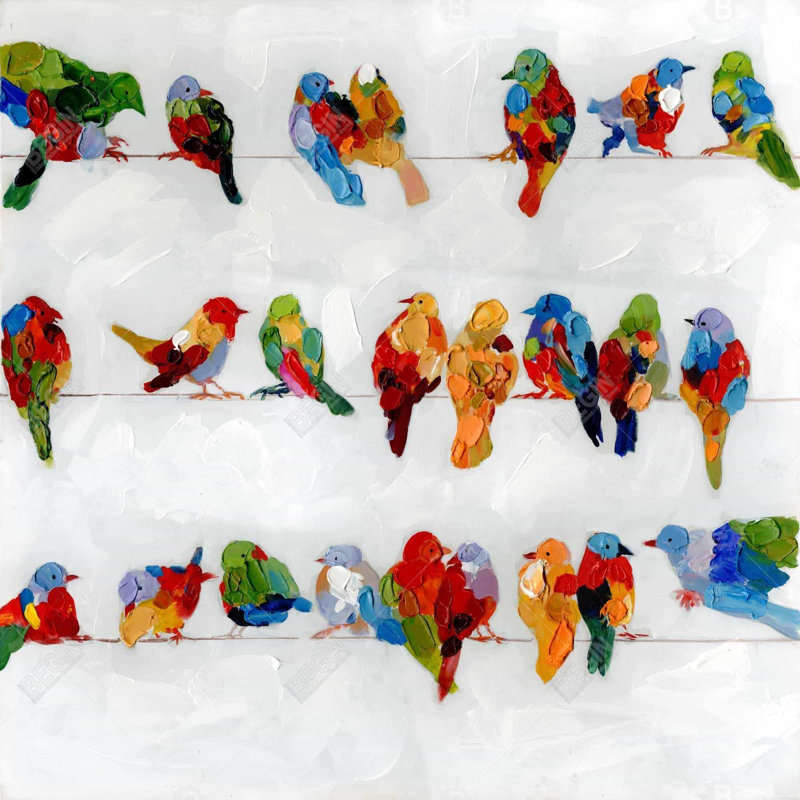 Colourful Birds on a Wire Canvas | Contemporary Bedroom Decor