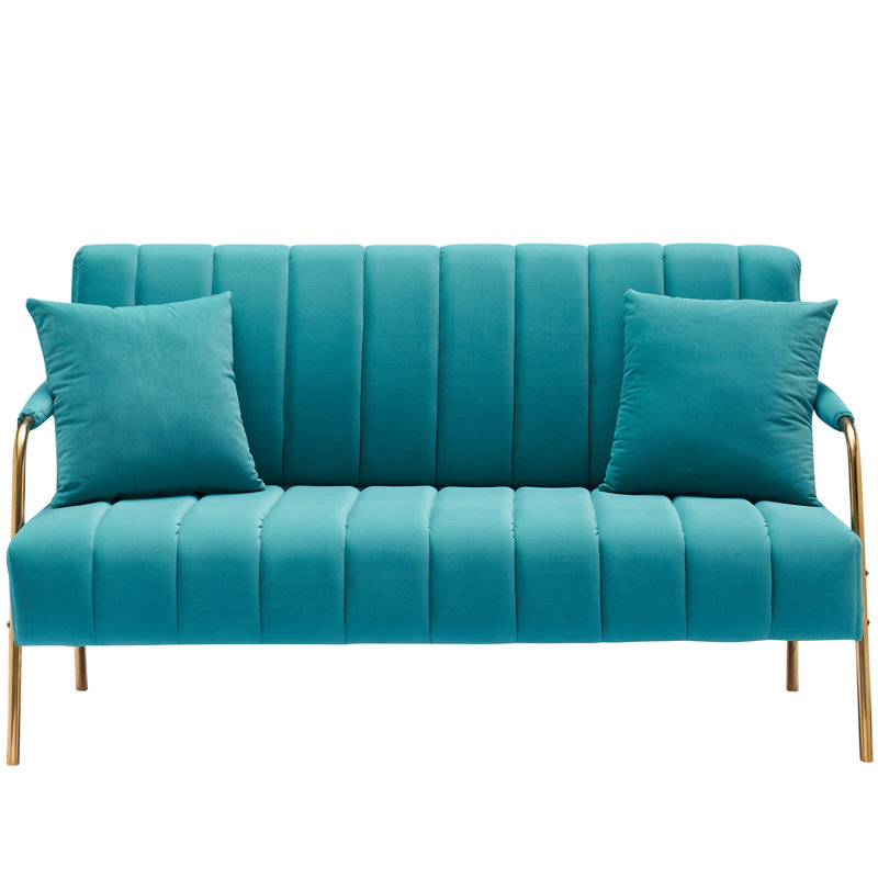 Karmela Velvet Upholstered Bench, Aquamarine