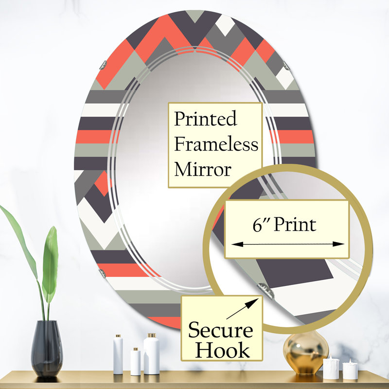 Miroir mural à motif zigzag en blanc et rouge, 36 po x 24 po