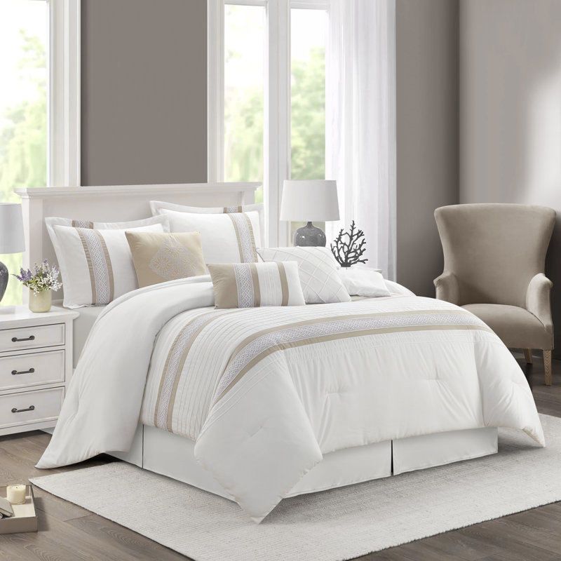 Durango 7 Piece Striped & Soft Comforter Set, Queen Comforter + 6 Additional Pieces, Taupe