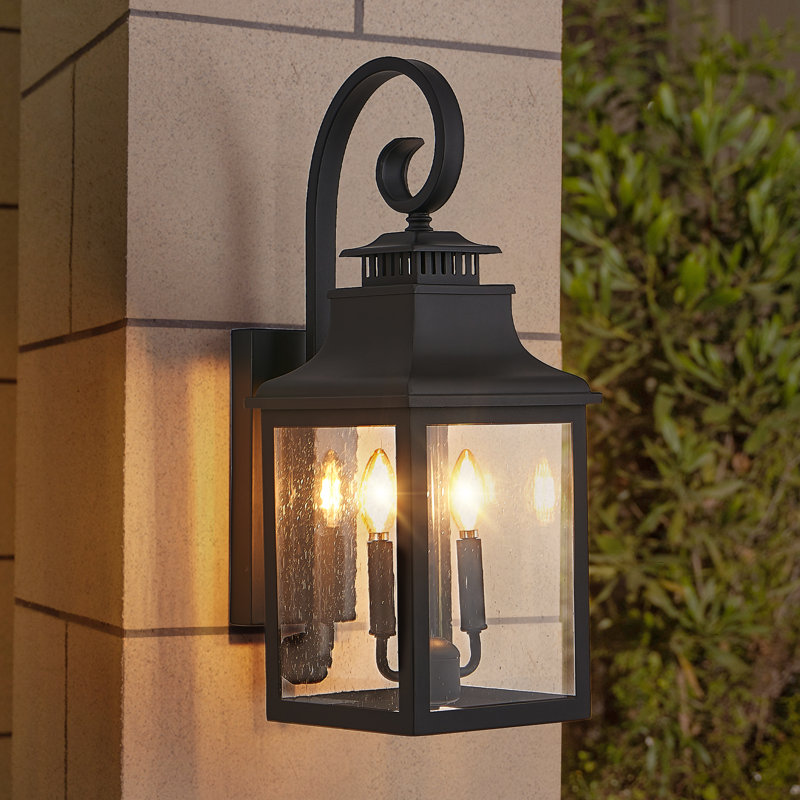 Vintage Outdoor Wall Lantern with Clear Seeded Glass - Weatherproof Sconce Lighting