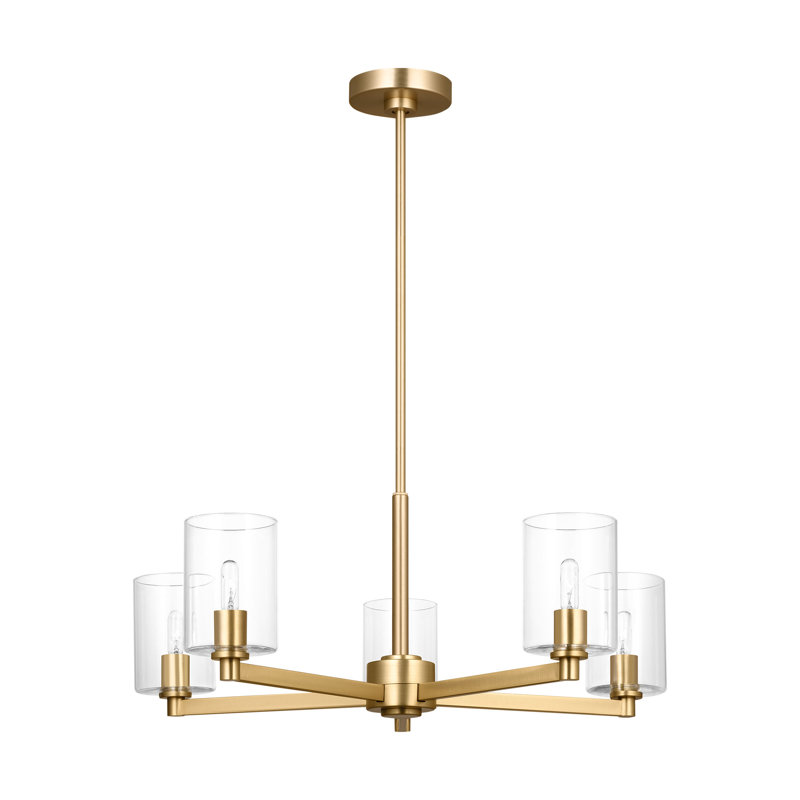 Fullton Dining Room Chandelier With Clear Shade, 10.375" H x 27.125" W x 27.125" D, 5 Lights, Satin Brass