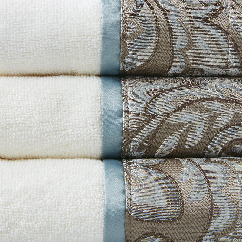Serviette de bain 68,5 x 132 cm, 100 % coton, ensemble de 6 serviettes, motif cachemire jacquard bleu/brun, Bleu