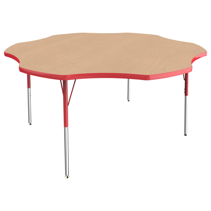 Table d'activités 60 "x 60" à moulures en T avec pieds réglables, Érable / rouge, Roulement pivotant standard