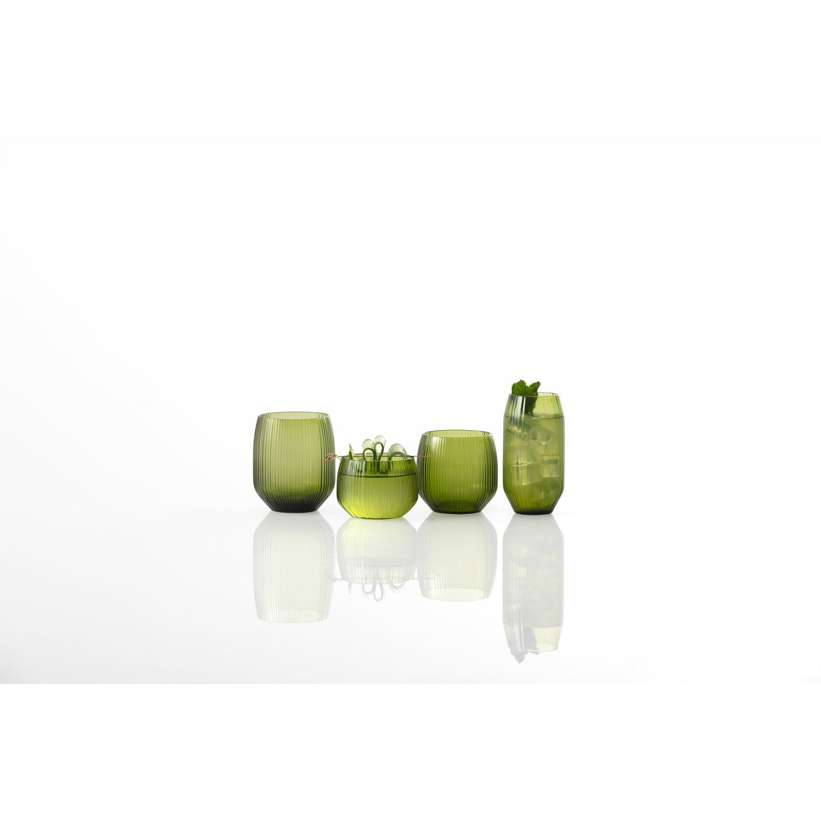 Ribbed Highball Glass, Textured Palm Green, 17.5 fl oz