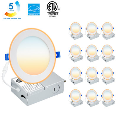 4inch 12Pack Ultra-Thin 6CCT Multicolor LED Recessed Night Lights 9W  750Lumen 110-130V Dimmable Downlights for Living Room2000K 2700K 3000K 3500K 4000K 5000K Adjustable Lighting for Bedroom