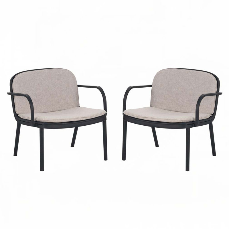 Fauteuil club d'extérieur résistant aux intempéries, Beige, Noir