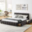 Grand lit plateforme avec revêtement gris foncé et tête de lit - Zone de confort moderne-1322235682