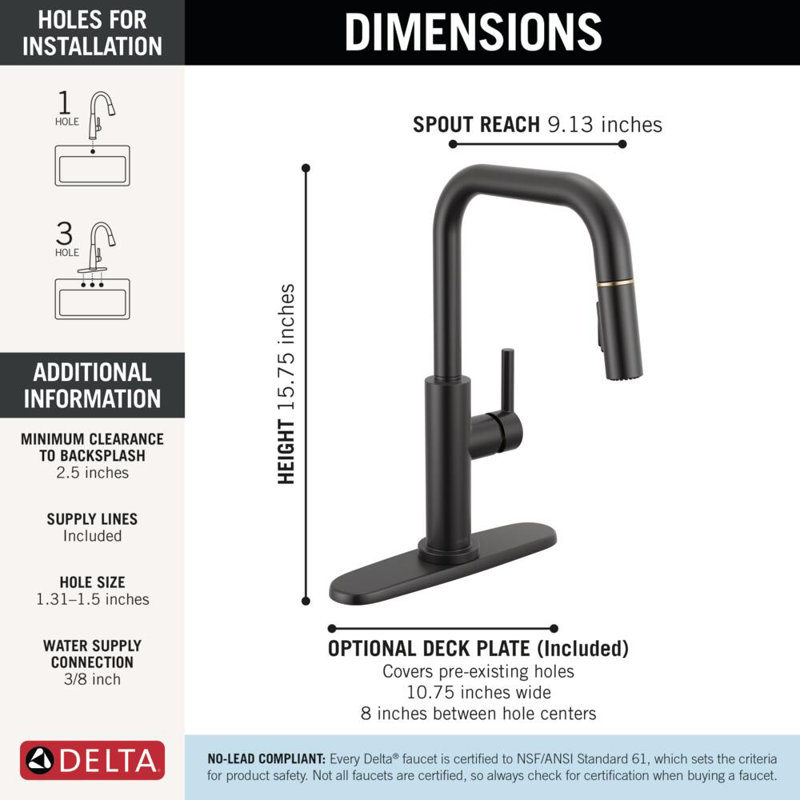 Nicoli Black & Brushed Gold U-Spout Kitchen Faucet with Pull Down Sprayer, Modern Single Hole Kitchen Sink Faucet, Single Handle, Matte Black/ Champagne Bronze