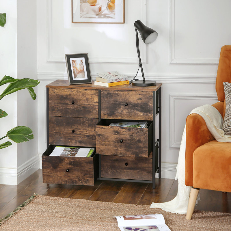 Commode double 6 tiroirs Flozell, Brun rustique