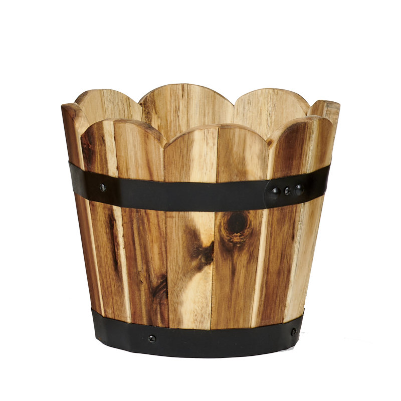 Padminie Wood Barrel Planter, 8'' H x 9.5'' W x 9.5'' D, Brown