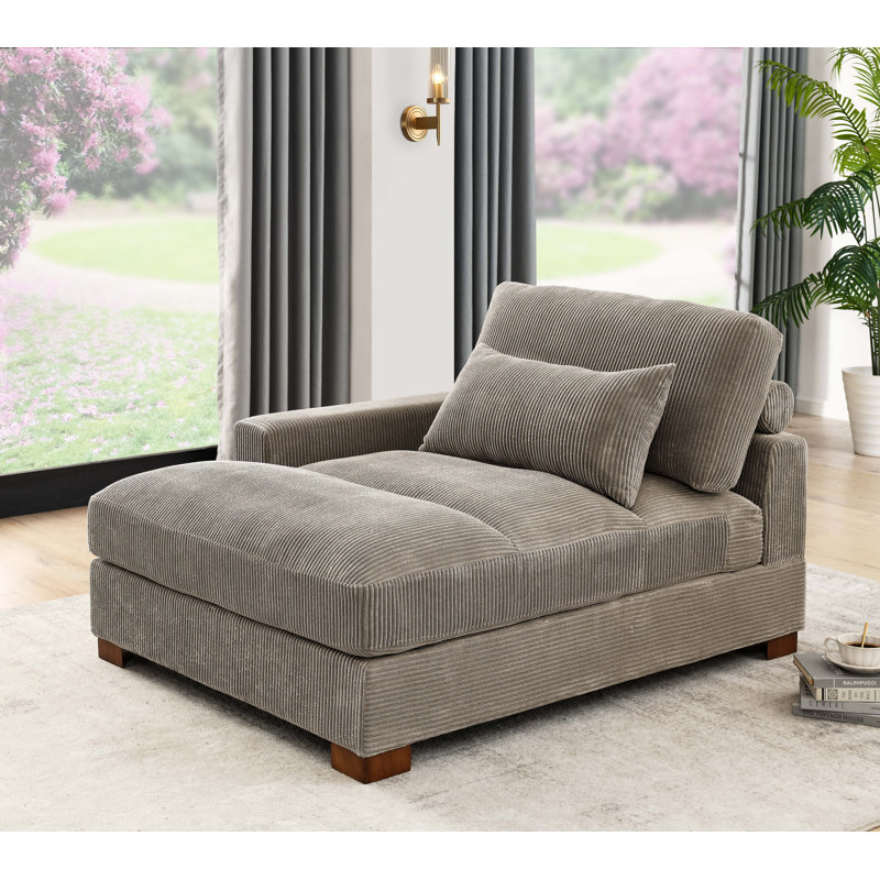 Chaise longue rembourrée Ariee, Orienté à droite, Velours côtelé jaune