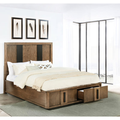 Modern Queen Storage Bed, Ash Brown, Two Drawers, Vertical , Bedroom Management Transitional Brown Lines, Graceful