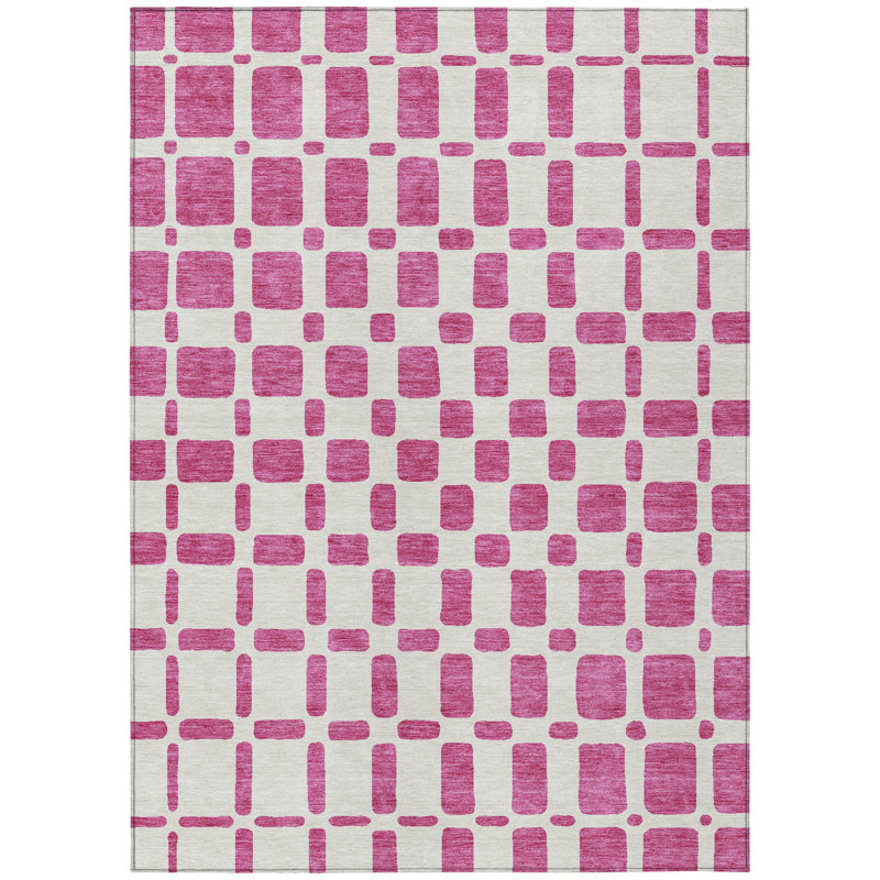 Tapis intérieur / extérieur géométrique lavable 5 pi x 8 pi rosé et ivoire