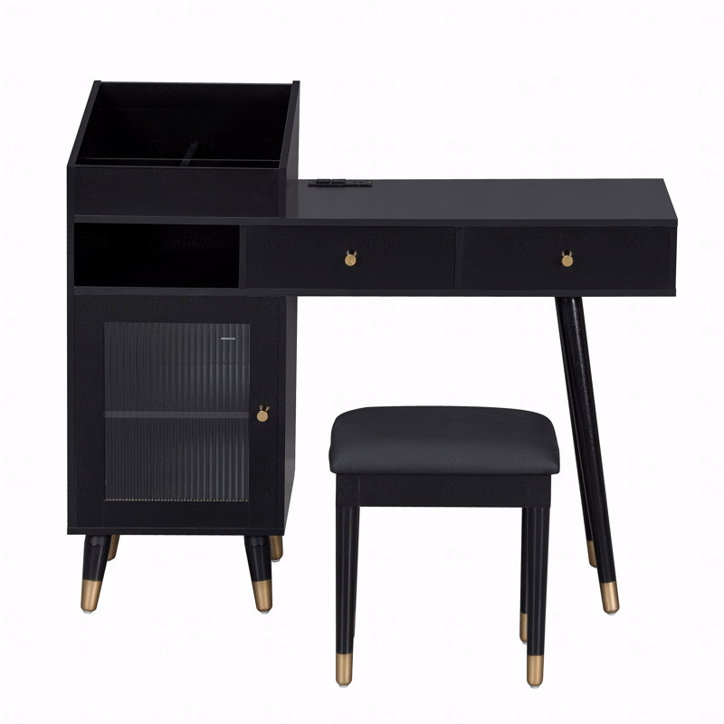 Modern Makeup Vanity Desk with Drawers, Cabinet & Charging Station, Space-Saving Dressing Table Set with Stool for Bedroom or Small Spaces, White