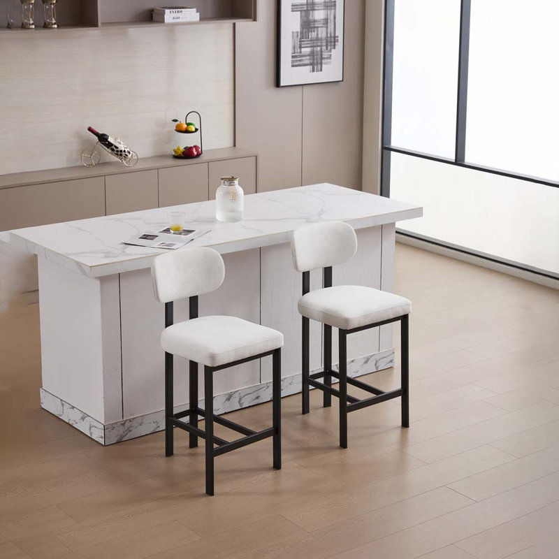 Upholstered Counter Stool, Blanc