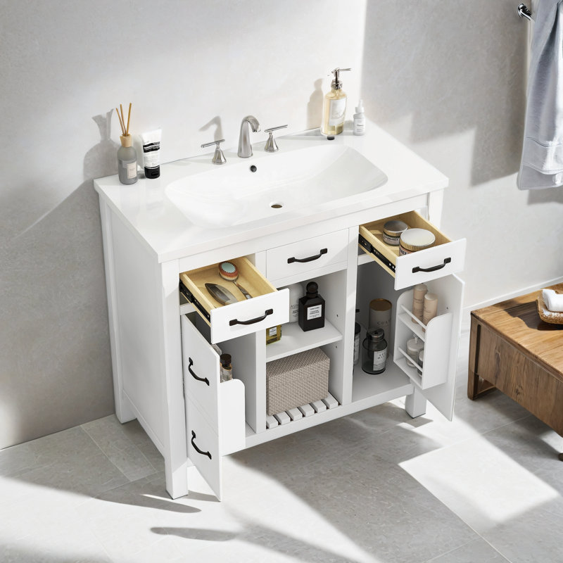 Meuble-lavabo simple 36 po avec plateau en résine Ricayla, Blanc