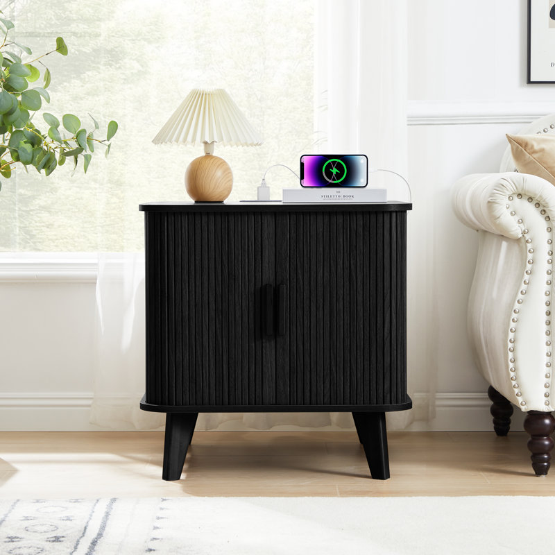Table de bout avec rangement et station de charge, Noir