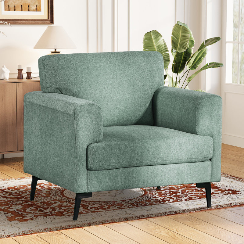 Fauteuil club en lin Blannie, Mélange de lin vert écume de mer