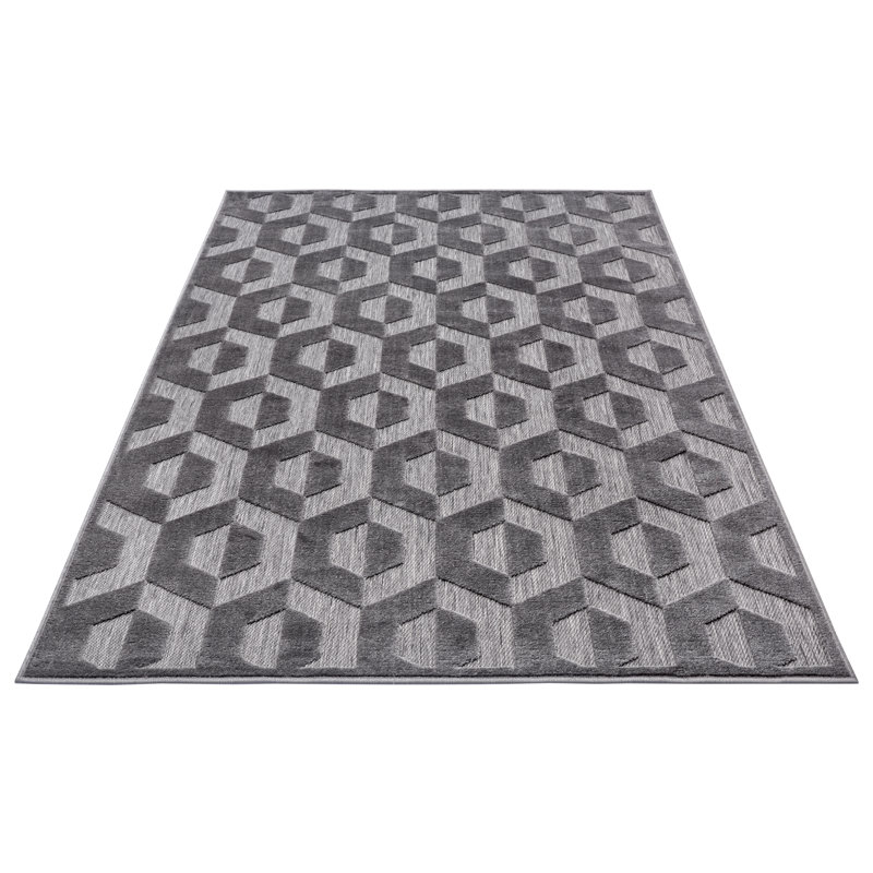 Iconic Grey/Black Rug, Rectangular 57 x 90cm